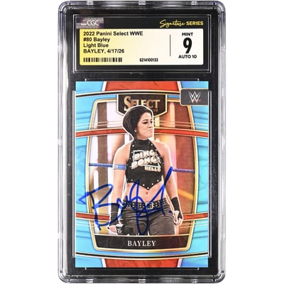 Bayley WWE Autographed 2022 Panini Select Light Blue #80 #/299 CGC Fanatics Witnessed Authenticated 9/10 Card