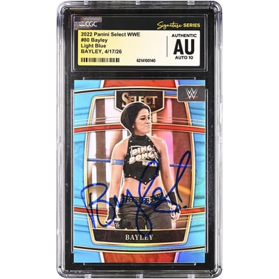 Bayley WWE Autographed 2022 Panini Select Light Blue #80 #/299 CGC Fanatics Witnessed Authenticated AUTO 10 Card