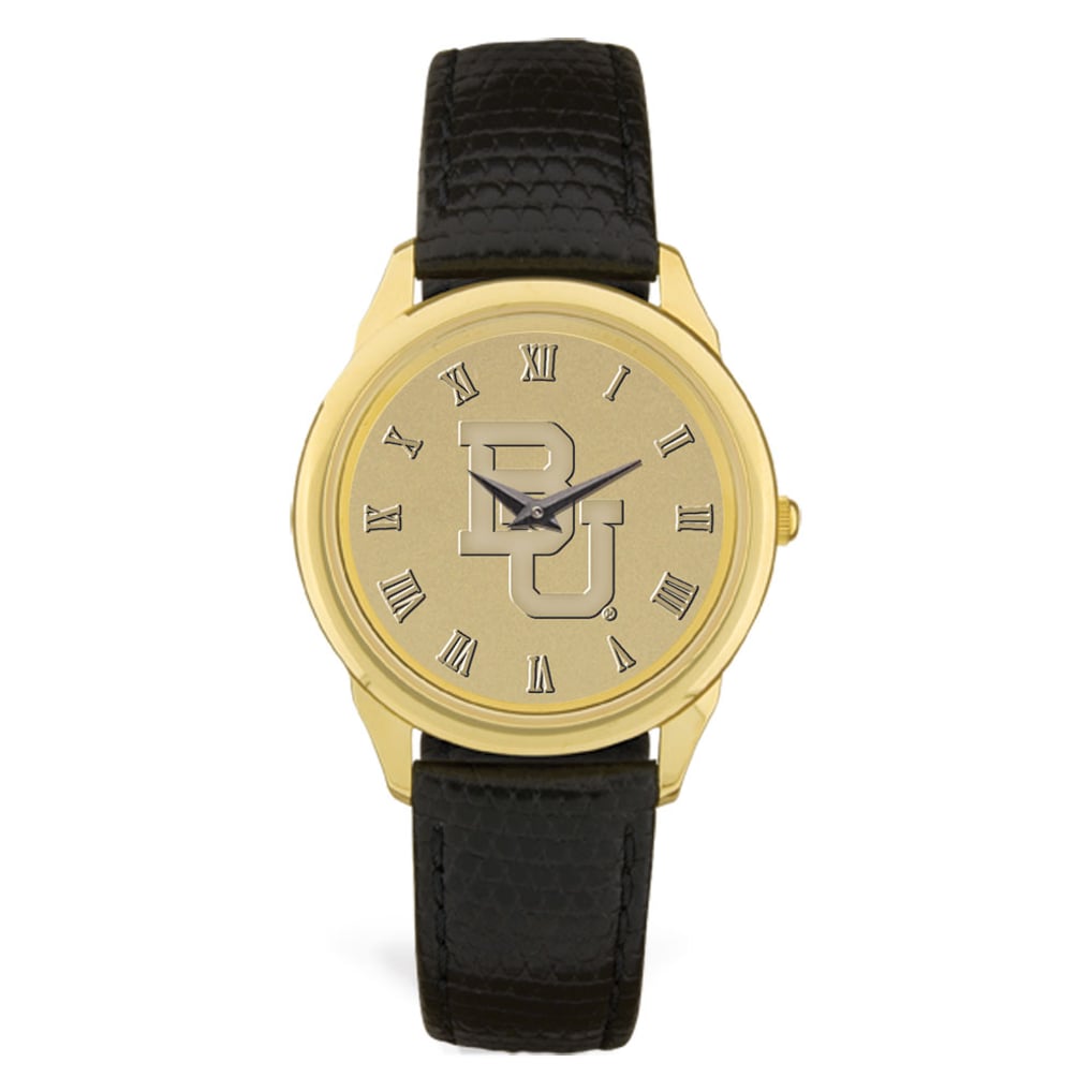 Baylor Bears Personalized Medallion Black Leather Wristwatch - Gold