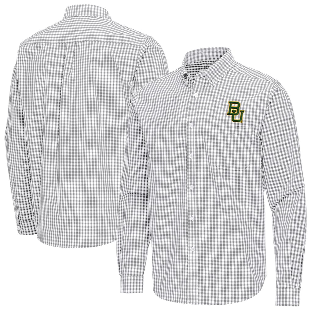 Baylor Bears Antigua Ellis Woven Tri-Blend Long Sleeve Button-Down Shirt - Gray