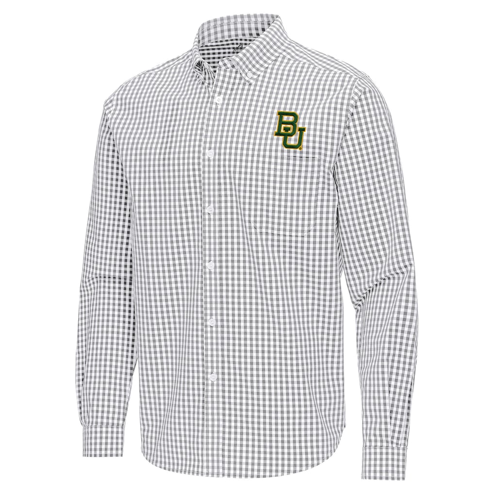 Baylor Bears Antigua Ellis Woven Tri-Blend Long Sleeve Button-Down Shirt - Gray
