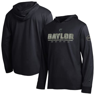  Baylor Bears Champion Operation Hat Trick Camo Script Hooded Long Sleeve T-Shirt - Black