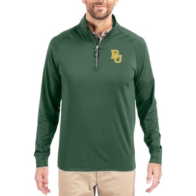  Baylor Bears Cutter & Buck Soft Knit Stretch Raglan Quarter-Zip Pullover - Green