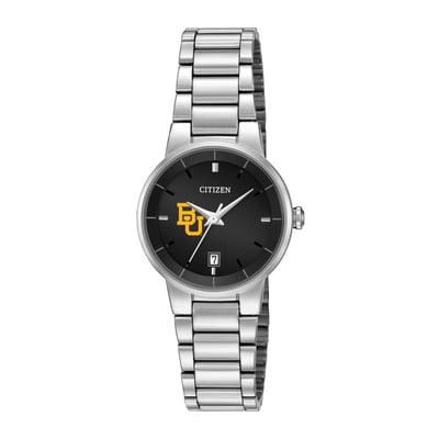 Baylor Bears Citizen Watch Women's Black Dial Stainless Steel Watch - Silver