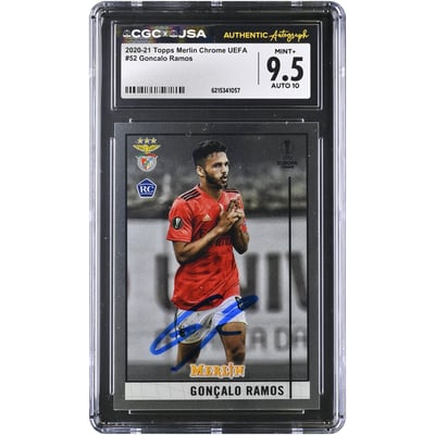 Gonçalo Ramos Benfica Autographed 2020-21 Topps Merlin Chrome UEFA #52 CGC Authenticated 9.5/10 Rookie Card