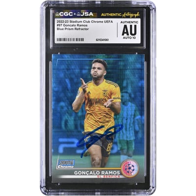 Gonçalo Ramos Benfica Autographed 2022-23 Topps Stadium Club Chrome Blue Prism Refractor #97 CGC Authenticated AUTO 10 Card