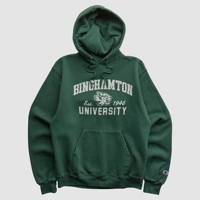 Binghamton Bearcats Champion 2000s Hooded Pullover Sweatshirt - Green - S by Fanatics Real Vintage