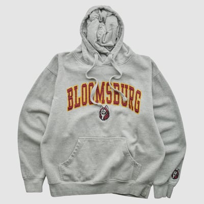 Bloomsburg Huskies Old Varsity Brand 2010s Hooded Pullover Sweatshirt - Gray - XS by Fanatics Real Vintage