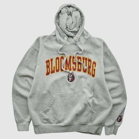 Bloomsburg Huskies Old Varsity Brand 2010s Hooded Pullover Sweatshirt - Gray - XS by Fanatics Real Vintage