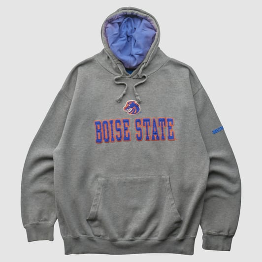 Boise State Broncos Old Varsity Brand 2010s Hooded Pullover Sweatshirt - Gray - L by Fanatics Real Vintage