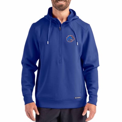  Boise State Broncos Cutter & Buck Roam Recycled Buttery Soft Knit Half-Zip Hoodie - Royal