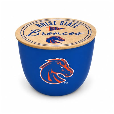 Boise State Broncos Pegasus Script Circle Wood Top 16oz. Ceramic Candle