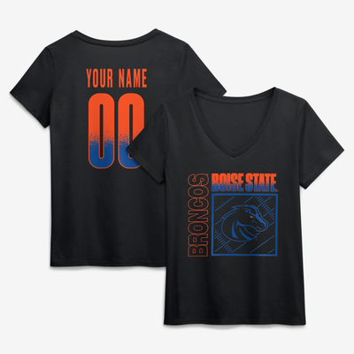 Boise State Broncos Women's Home Field Pop Personalized Any Name & Number V-Neck T-Shirt - Black