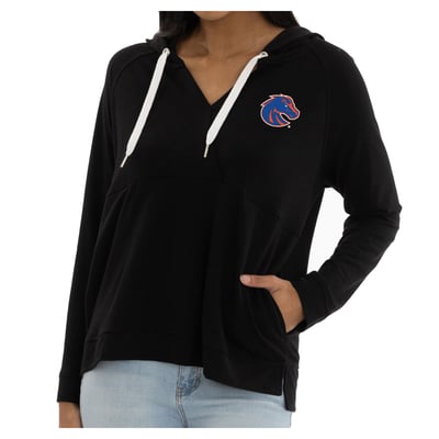 Boise State Broncos Flying Colors Apparel Women's Christine Cross Front Pullover Hoodie - Black
