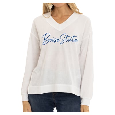 Boise State Broncos Flying Colors Apparel Women's Waverly Waffle Knit Long Sleeve T-Shirt - White
