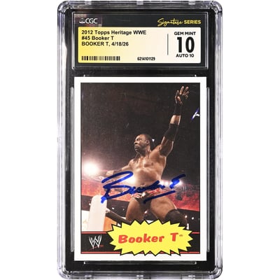 Booker T WWE Autographed 2012 Topps Heritage #45 CGC Fanatics Witnessed Authenticated 10/10 Card