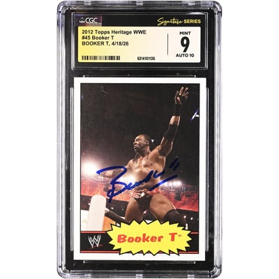 Booker T WWE Autographed 2012 Topps Heritage #45 CGC Fanatics Witnessed Authenticated 9/10 Card