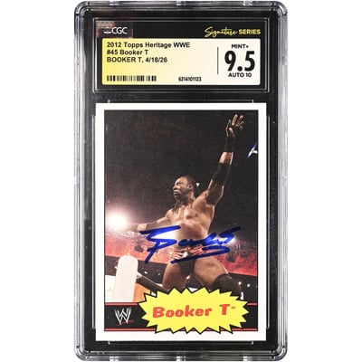 Booker T WWE Autographed 2012 Topps Heritage #45 CGC Fanatics Witnessed Authenticated 9.5/10 Card