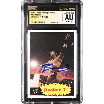 Booker T WWE Autographed 2012 Topps Heritage #45 CGC Fanatics Witnessed Authenticated AUTO 10 Card