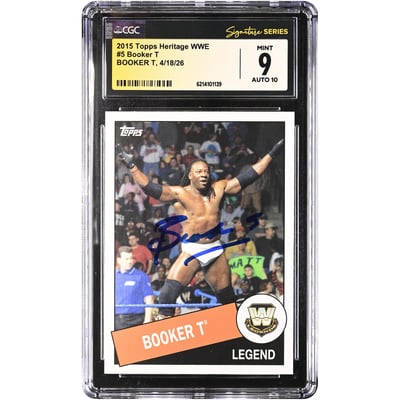 Booker T WWE Autographed 2015 Topps Heritage #5 CGC Fanatics Witnessed Authenticated 9/10 Card