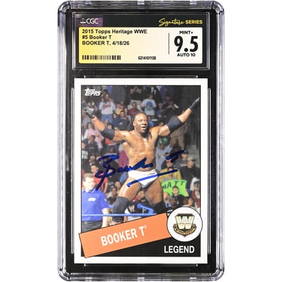 Booker T WWE Autographed 2015 Topps Heritage #5 CGC Fanatics Witnessed Authenticated 9.5/10 Card
