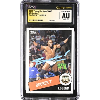 Booker T WWE Autographed 2015 Topps Heritage #5 CGC Fanatics Witnessed Authenticated AUTO 10 Card
