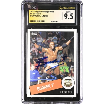 Booker T WWE Autographed 2015 Topps Heritage #5 CGC Fanatics Witnessed Authenticated MINT+ 9.5 Card