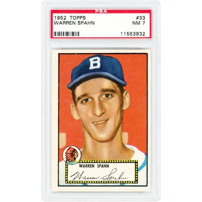 Warren Spahn Boston Braves 1952 Topps #33 PSA Authenticated 7 Card