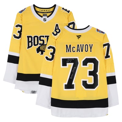 Charlie McAvoy Boston Bruins Autographed Fanatics Authentic Gold Fanatics Premium 2026 Stadium Series Jersey with "Boston Strong" Inscription
