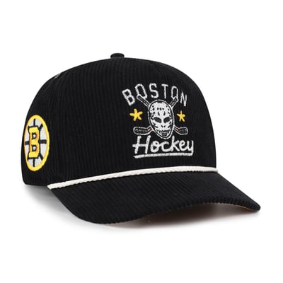 Boston Bruins '47 Hockey Mask Corduroy Rope Hitch Adjustable Hat - Black