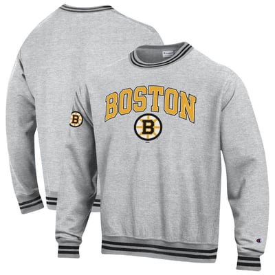  Boston Bruins Champion Reverse Weave Yarn Dye Sweatshirt - Heather Gray/Black