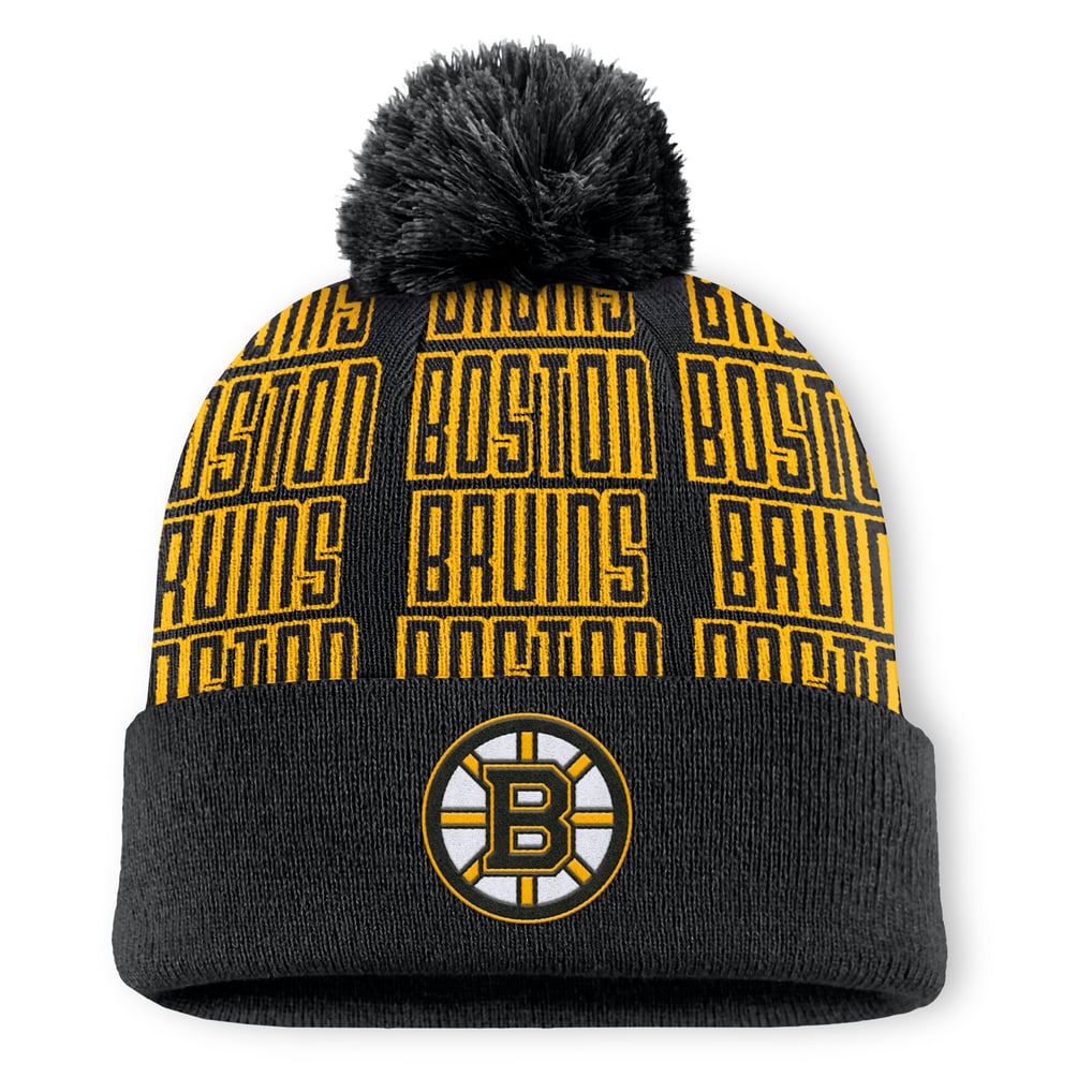 Boston Bruins Fanatics Fundamental Empty Net Cuffed Knit Hat with Pom - Black