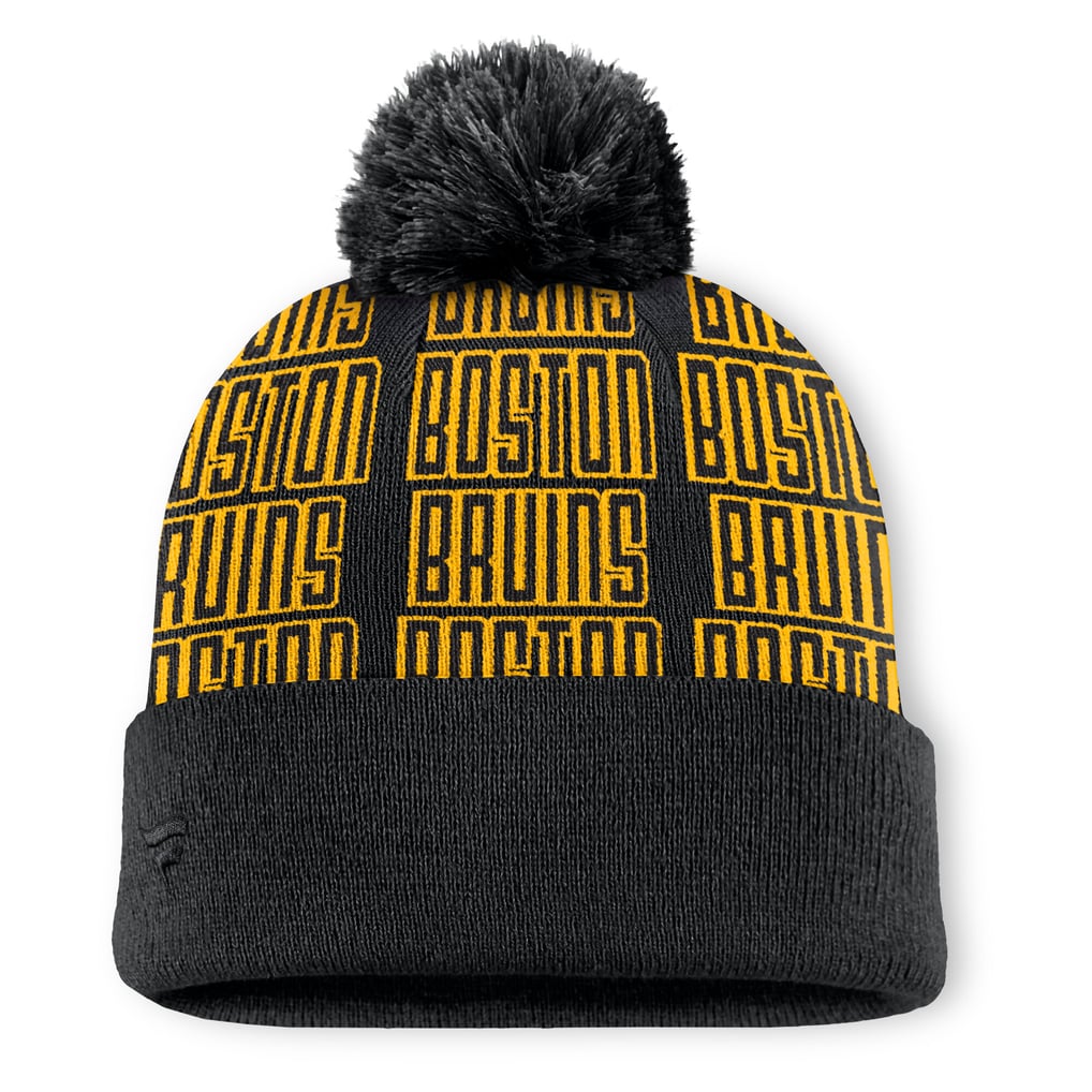 Boston Bruins Fanatics Fundamental Empty Net Cuffed Knit Hat with Pom - Black