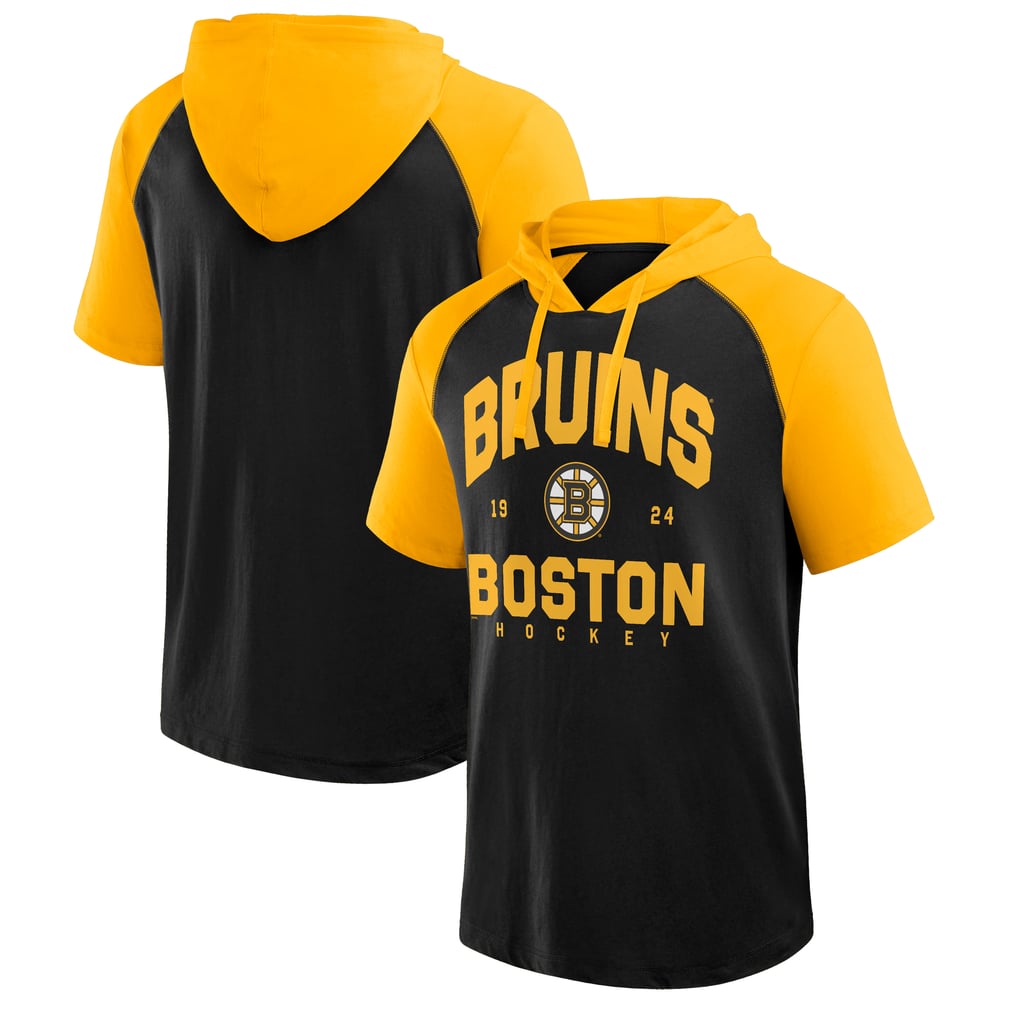 Boston Bruins Logo Athletic Prime Raglan Short Sleeve Pullover Hoodie - Black
