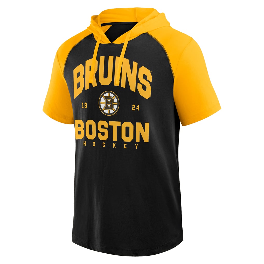Boston Bruins Logo Athletic Prime Raglan Short Sleeve Pullover Hoodie - Black