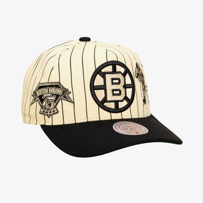  Boston Bruins Mitchell & Ness Retro Roots Vintage Stripe Pro Adjustable Hat - Cream