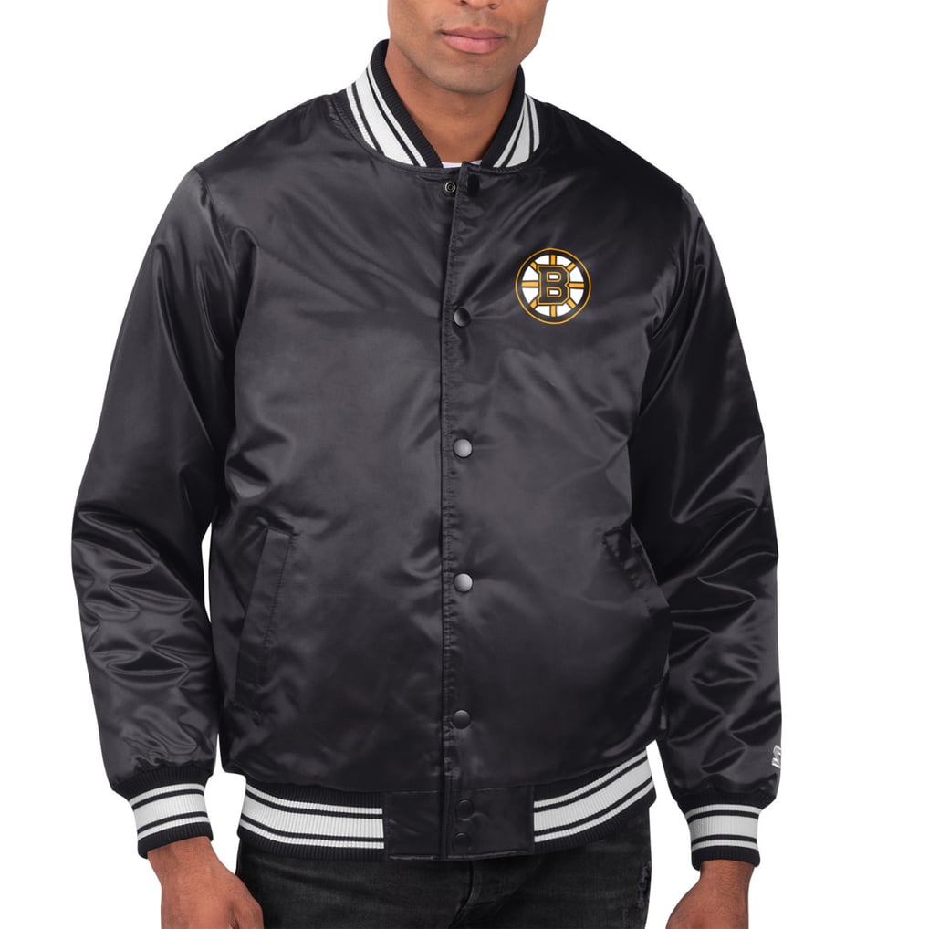 Boston Bruins Starter Printed Team Logo Satin Varsity Full-Snap Jacket - Black