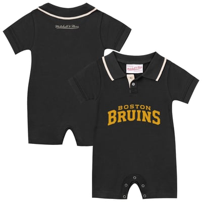 Boston Bruins Mitchell & Ness Newborn & Infant Retro Roots Rugby Romper - Black