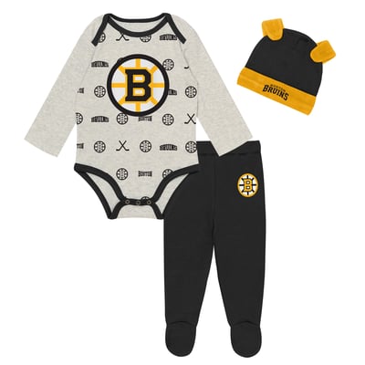  Boston Bruins Outerstuff Newborn Huddles and Giggles Three-Piece Set - Heathered Bone