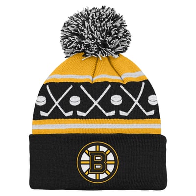 Boston Bruins Outerstuff Preschool Faceoff Cuffed Knit Hat with Pom - Black