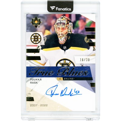 Tuukka Rask Boston Bruins Autographed 2025-26 Upper Deck Ultimate Collection True Blues #TB-TR #16/30 Card