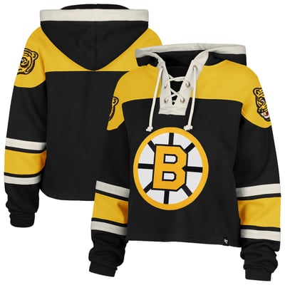  Boston Bruins '47 Women's Cropped Lacer Hoodie - Black