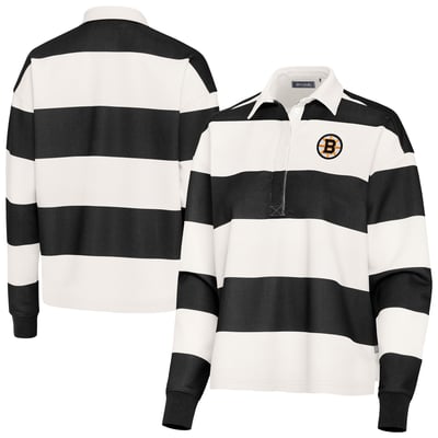 Boston Bruins Antigua Women's Banner Rugby Long Sleeve Polo - Black/Cream