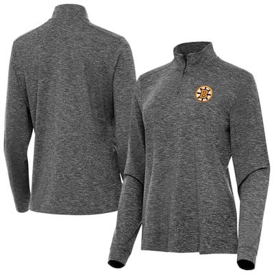  Boston Bruins Antigua Women's Mentor Long Sleeve Quarter-Zip Mock Polo - Heather Black