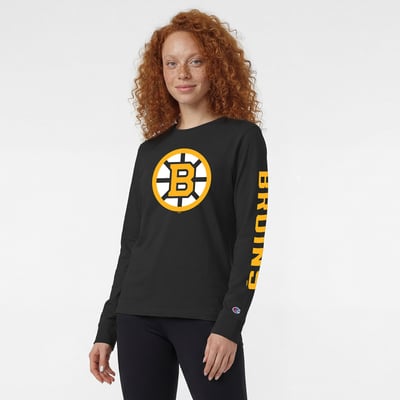  Boston Bruins Champion Women's Team Logo Long Sleeve T-Shirt - Black