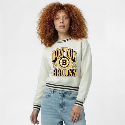  Boston Bruins Champion Women's Bold Laurels Reverse Weave Yarn Sweatshirt - Cream