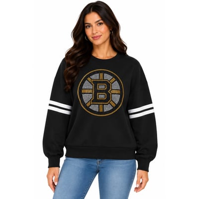 Boston Bruins FABGATING by Cuce Women's Ultra-Soft Crystal Fleece Sweatshirt - Black/White