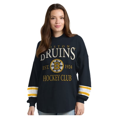  Boston Bruins Fanatics Women's Hockey Club Spirit Jersey Heavyweight Long Sleeve T-Shirt - Black