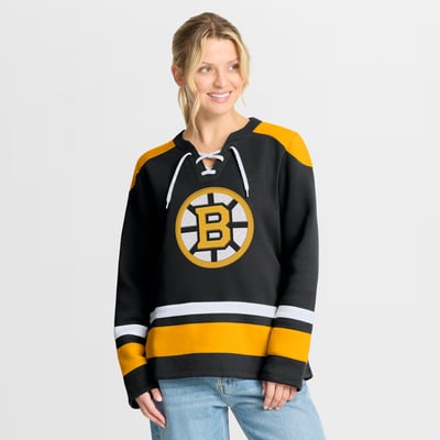  Boston Bruins Fanatics Women's Icing Fleece Lace Up Sweatshirt - Black