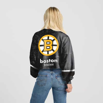  Boston Bruins Fanatics Women's Mineral Wash Oversized Long Sleeve Jersey T-Shirt - Black